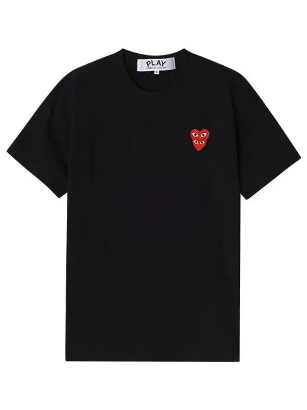 Play Men's Small Double Red Heart Wappen Short Sleeve T-Shirt P1 T288 1 Black - COMME DES GARCONS - BALAAN 2