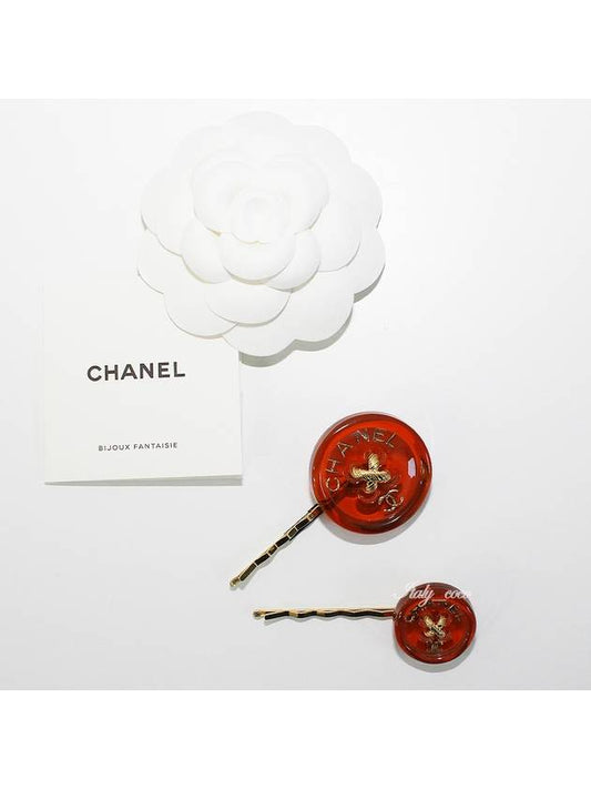 Button Hair pins Hairpin Red AB9034 B08626 NJ192 - CHANEL - BALAAN 2