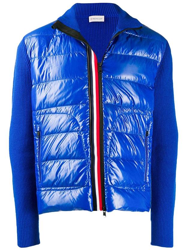 lining padding mix knit zip-up cardigan blue - MONCLER - BALAAN.