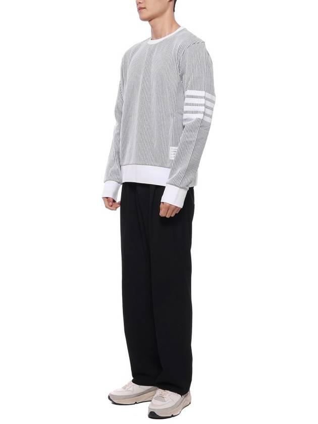 Seersucker Loopback 4 Bar Crew Neck Sweatshirt Light Grey - THOM BROWNE - BALAAN 5