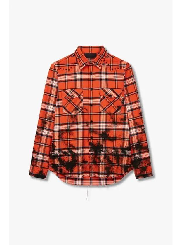 Men s Painted Check Pattern Flannel Shirt Orange - PHILIPP PLEIN - BALAAN 1