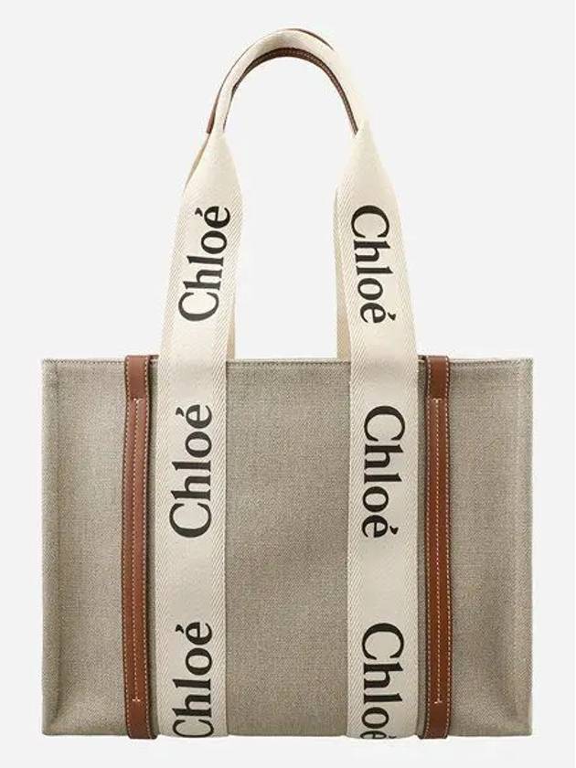 Woody Canvas Medium Tote Bag Brown - CHLOE - BALAAN 2