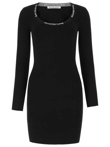 Women's Jacquard Logo Short Dress Black - ALEXANDER WANG - BALAAN 1