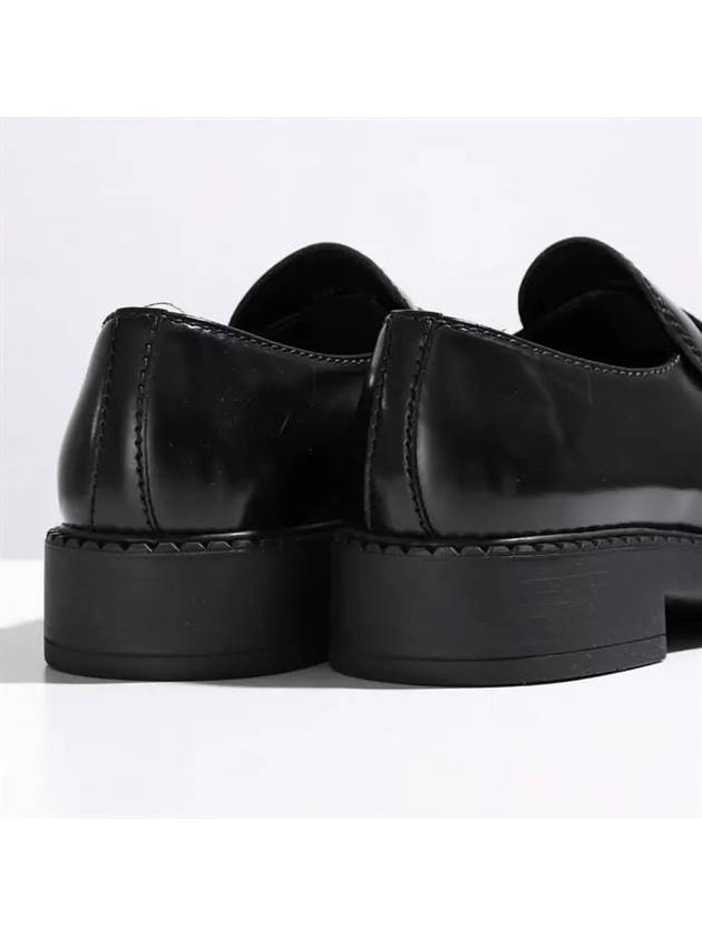 Chocolate Brushed Leather Loafers Black - PRADA - BALAAN 4