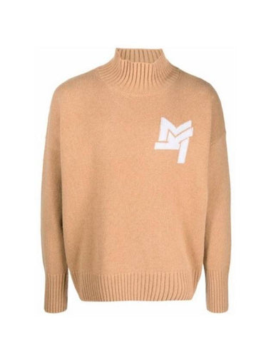 Men's MK Jacquard Oversized High Neck Merino Wool Knit Top Beige - MAISON KITSUNE - BALAAN 1