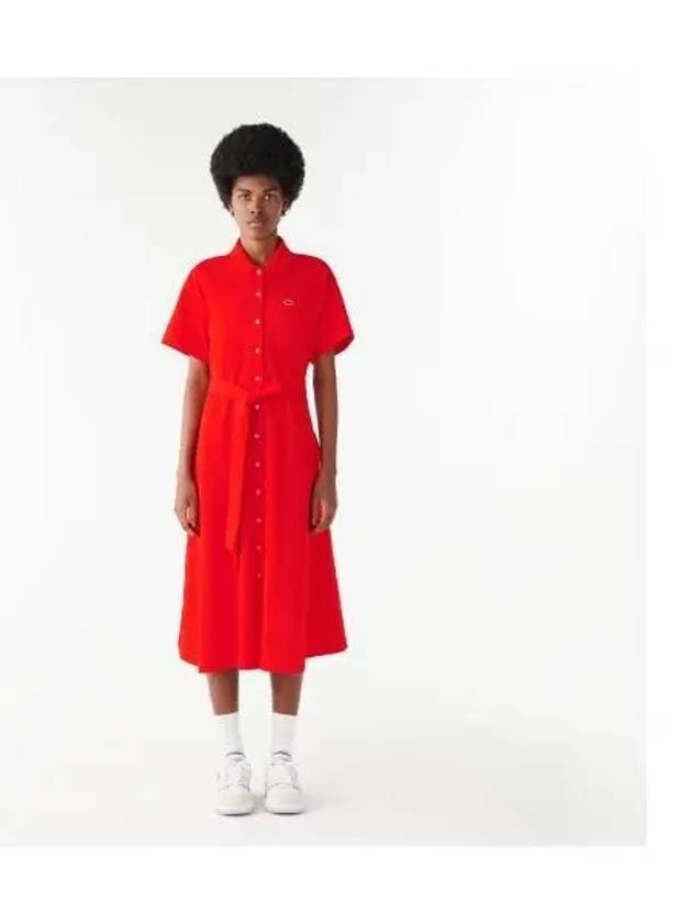 Women s belted short sleeved polo dress red - LACOSTE - BALAAN 1