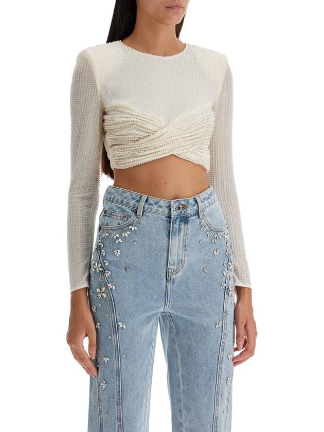 mesh crop top with beads embellishments. - SELF PORTRAIT - BALAAN 2