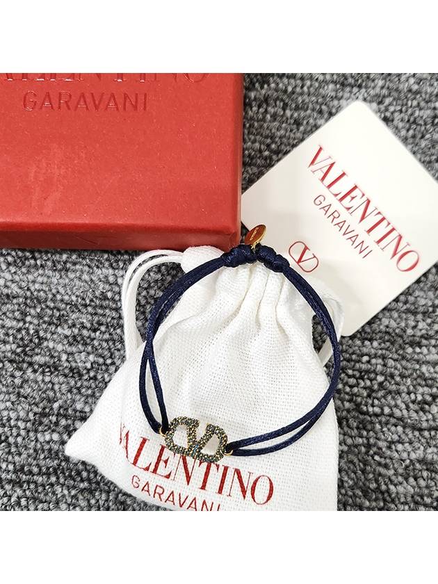 V Logo Crystal Bracelet Navy - VALENTINO - BALAAN 3