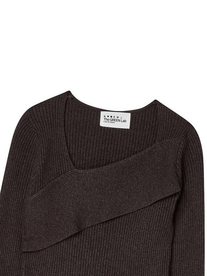 Diagonal neckline slim ribbed knit Charcoal gray - THE GREEN LAB - BALAAN 2