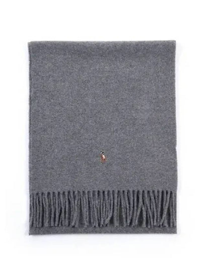 Pony Logo Signature Virgin Wool Muffler Grey - POLO RALPH LAUREN - BALAAN 2