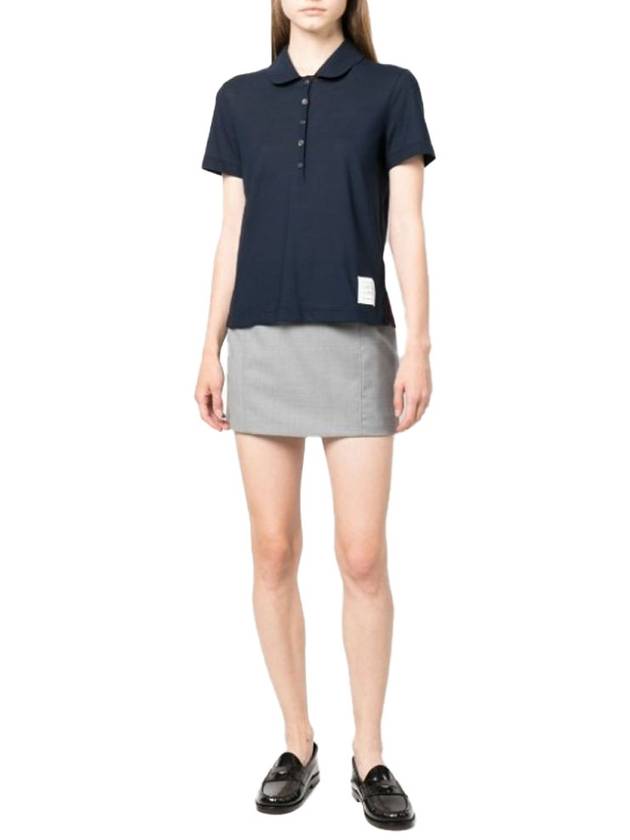 Women's Round Collar Short Sleeve Polo Shirt Navy - THOM BROWNE - BALAAN 5