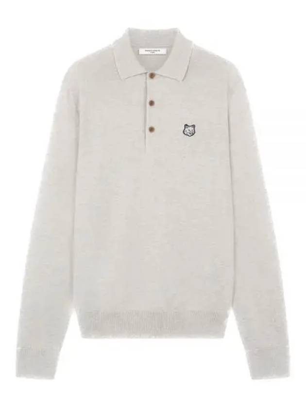 Fox Head Patch Long Sleeve Polo Shirt Light Grey Melange - MAISON KITSUNE - BALAAN 2