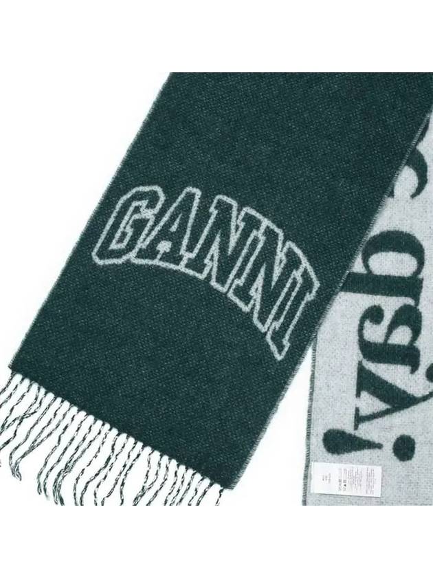 Gani Logo Fringe Wool Muffler Green - GANNI - BALAAN 5