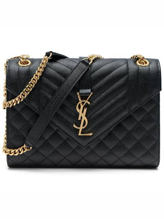 Gold Matelass Grain De Poudre Envelope Medium Shoulder Bag Black - SAINT LAURENT - BALAAN 2