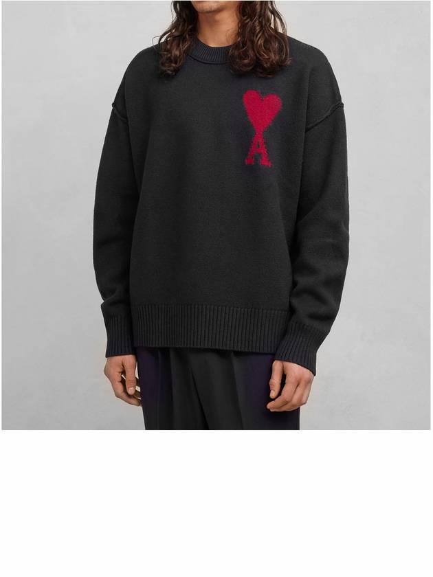 Big Heart Logo Wool Knit Top Black - AMI - BALAAN 3