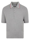 Textured Stitch Cotton Short Sleeve Polo Shirt Grey - THOM BROWNE - BALAAN 1