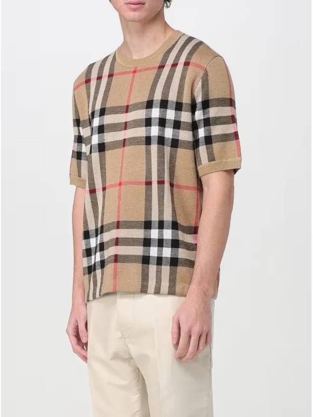 Men's Jacquard Check Pattern Silk Wool Knit Top Beige - BURBERRY - BALAAN 3