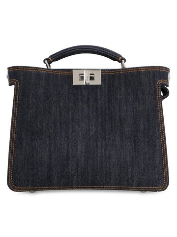 Peekaboo ISeeU Mini Denim Tote Bag Navy Blue - FENDI - BALAAN 1