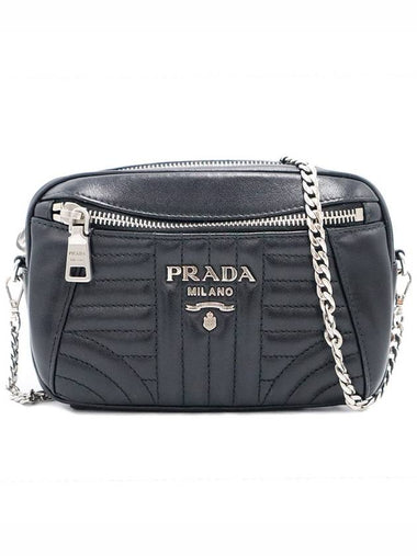 Prada 1BL006 Black Soft Calfskin Silver Plated Diagram Mini Chain Belt Bag - PRADA - BALAAN 1