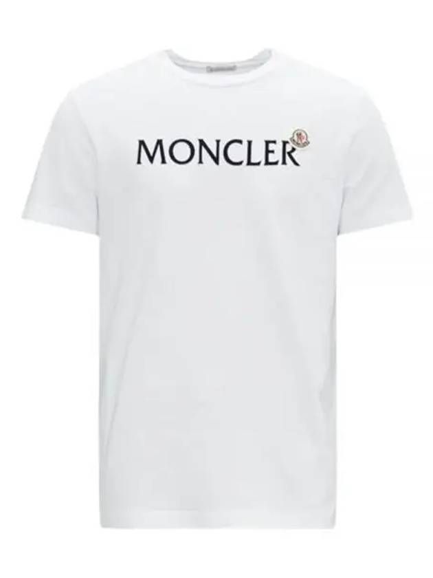 Men s Velvet Logo Patch Short Sleeve T shirt White 233238 - MONCLER - BALAAN 1