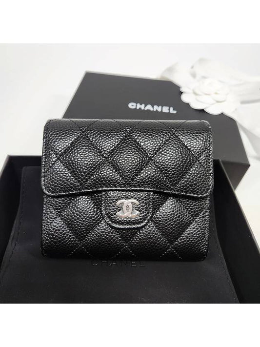 Small Classic Flap Wallet Grained Calfskin Silver Black - CHANEL - BALAAN 2