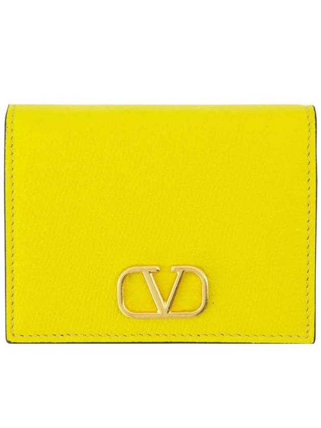 Compact V Logo Signature Calfskin Half Wallet Cedar Yellow - VALENTINO - BALAAN 2