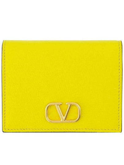 Compact V Logo Signature Calfskin Half Wallet Cedar Yellow - VALENTINO - BALAAN 2