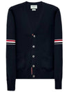 Milano Stitch Sprite Armband Cotton V-neck Cardigan Navy - THOM BROWNE - BALAAN 2