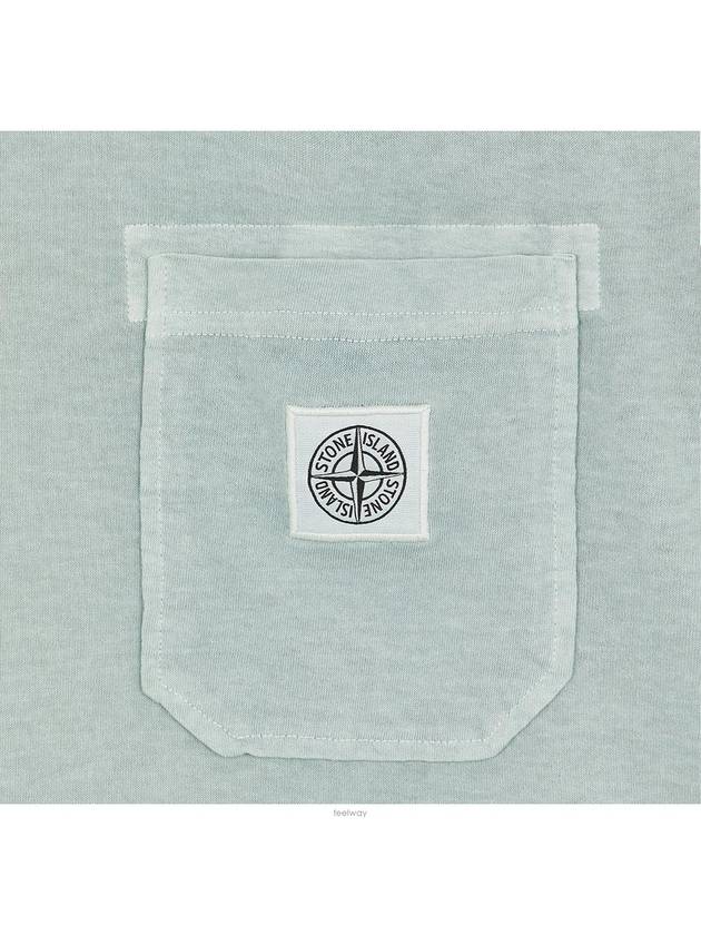 Men's Pisato Effect Logo Patch Pocket Short Sleeve T-Shirt Sky Blue - STONE ISLAND - BALAAN 7