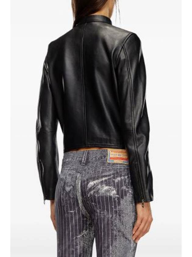 L Ayla Embossed Logo Leather Biker Jacket Black - DIESEL - BALAAN 4