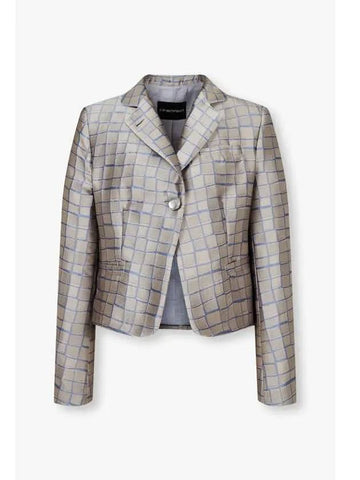 Women s Crocodile Check Crop Jacket Khaki - EMPORIO ARMANI - BALAAN 1