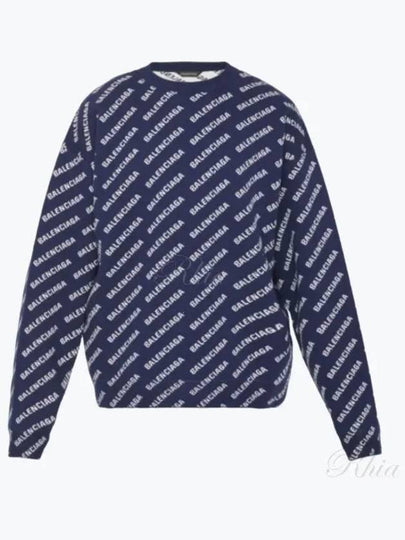 Allover Logo Crew Sweatshirt Navy - BALENCIAGA - BALAAN 2