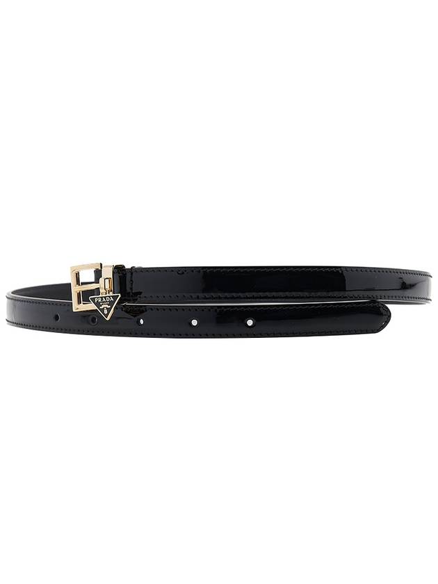 Triangle Logo Buckle Leather Belt Black - PRADA - BALAAN 3