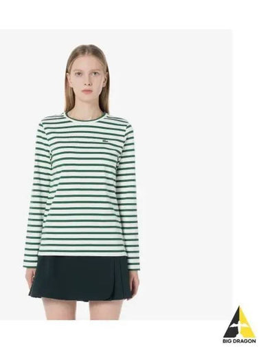 Women s Striped Long Sleeve T Shirt Green - LACOSTE - BALAAN 1