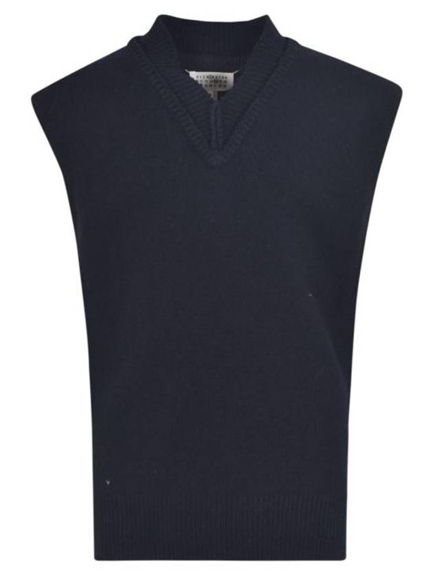 Layered Detail V-Neck Knit Vest Navy - MAISON MARGIELA - BALAAN 2