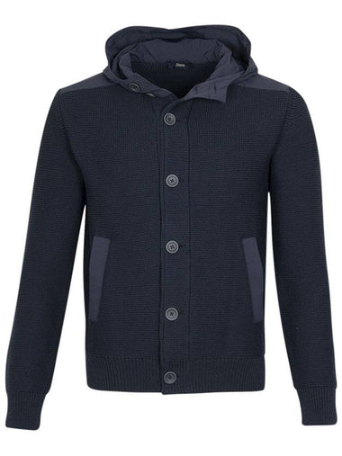 Button-Down Hooded Bomber Jacket Navy - HERNO - BALAAN 1