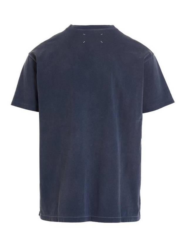 Logo Print Cotton Short Sleeve T-Shirt Blue - MAISON MARGIELA - BALAAN 3