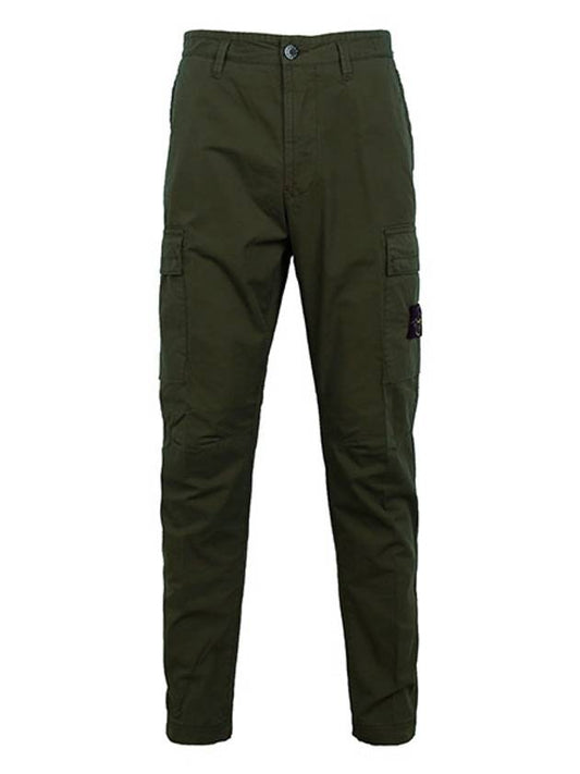 Stretch Cotton Gabardine Garment Dyed Cargo Straight Pants Olive Green - STONE ISLAND - BALAAN 2