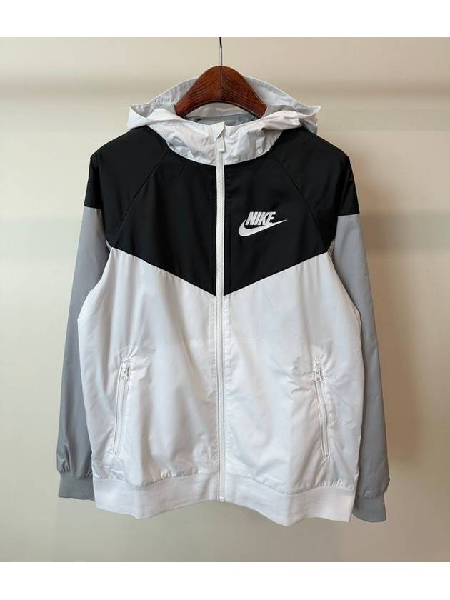 Kids Loose Hip-Length Hooded Jacket White - NIKE - BALAAN 7