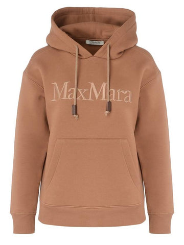 Embroidered Logo Drawstring Cotton Hoodie Brown - MAX MARA - BALAAN 1