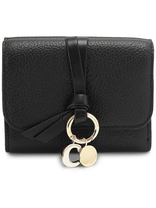 Alphabet Grain Leather Flap Small Half Wallet Black - CHLOE - BALAAN 2