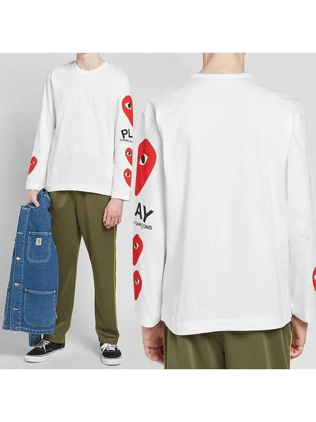 Men's Side Multi-Heart Long Sleeve T-Shirt White - COMME DES GARCONS PLAY - BALAAN 2