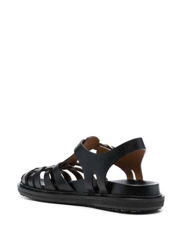 Leather Flat Sandals Black - MARNI - BALAAN 4