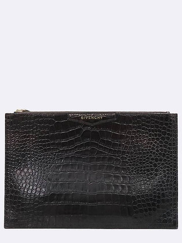 BB609BB0LK 001 Black Crocodile Pattern Leather Gold Logo Antigona L Size Clutch - GIVENCHY - BALAAN 1