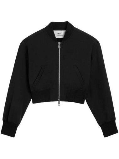 Band Collar Crop Bomber Jacket Black - AMI - BALAAN 1