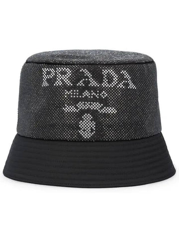 Logo Micro Stud Bucket Hat Black - PRADA - BALAAN 1