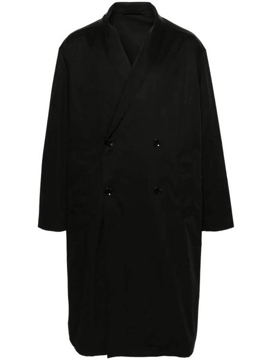 Double Breasted Wrap Collar Trench Coat Black - LEMAIRE - BALAAN 1