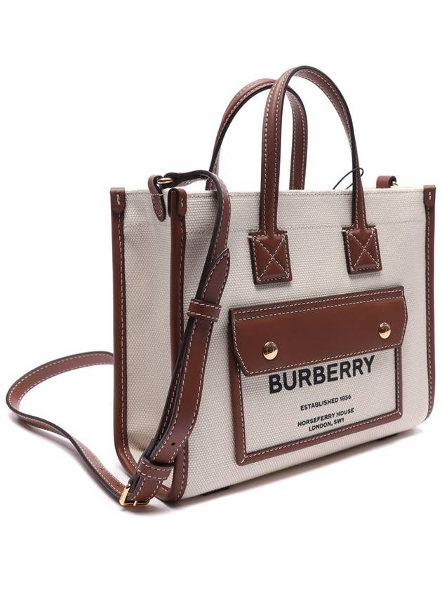 Mini Two-Tone Canvas and Leather Freya Tote Bag Natural Tan - BURBERRY - BALAAN 4