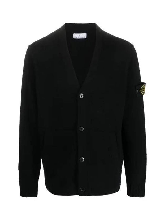 Men's Wappen Patch Button Cardigan Black - STONE ISLAND - BALAAN 2