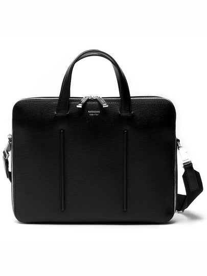 Logo 3D Line Leather Brief Case Black - SALVATORE FERRAGAMO - BALAAN 2